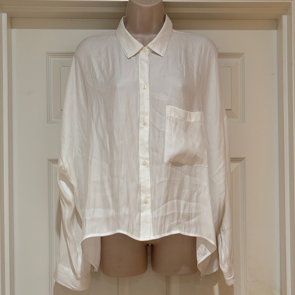 EUC Abercrombie & Fitch Classic Ivory Oversized Blouse Shirt Size L
